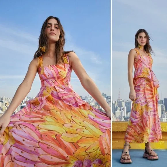 NWT! FARM RIO Pink Ombre Bananas Cross Back Maxi Dress Size Smalll - Picture 5 of 9